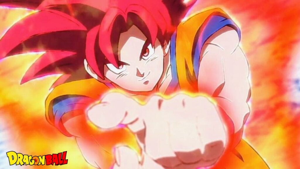 Goku becoming the first Super Saiyan God without the ritual in Dragon Ball Super