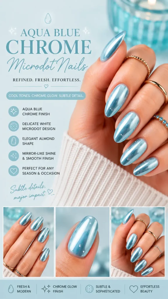 Aqua Blue Chrome Microdot Nails