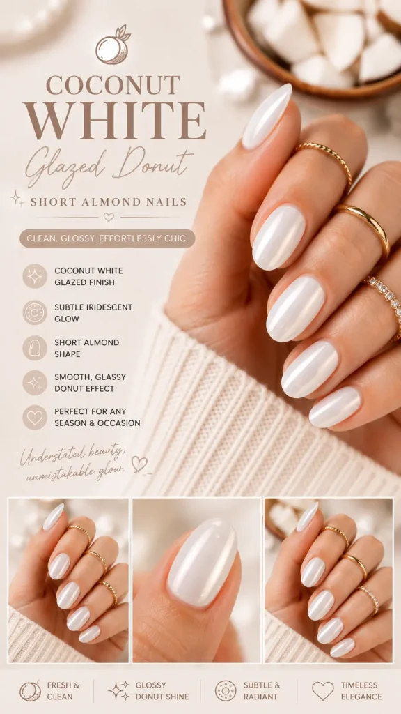 Coconut White Glazed Donut Short Almond Nails
