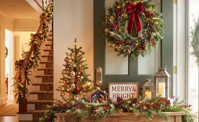 34 Inviting Christmas Entryway Decor Ideas