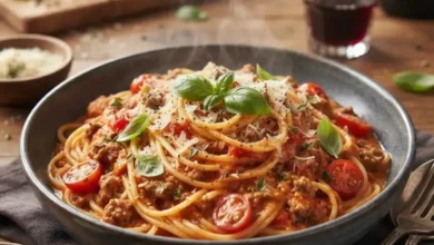 Creamy Italian Ground Beef Spaghetti