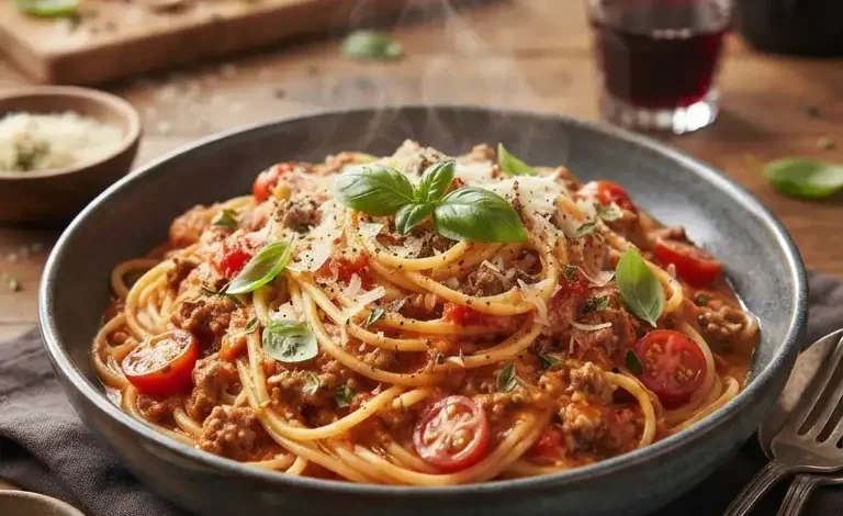 Creamy Italian Ground Beef Spaghetti
