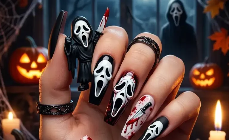 32 Terrifying Ghostface Nails: Unique Ideas for Spooky Halloween Styles