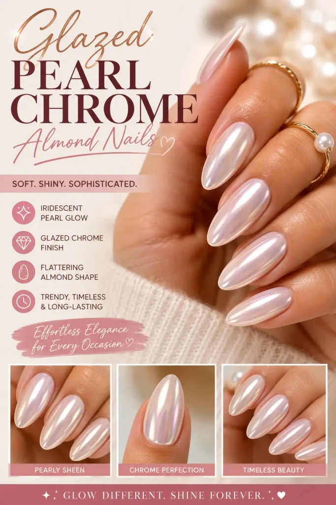 Glazed Pearl Chrome Almond Nails