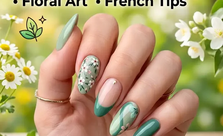 Green Spring Nails 2026 Ideas: Light Sage, Dark Mint Designs, Floral Art & French Tips Trends
