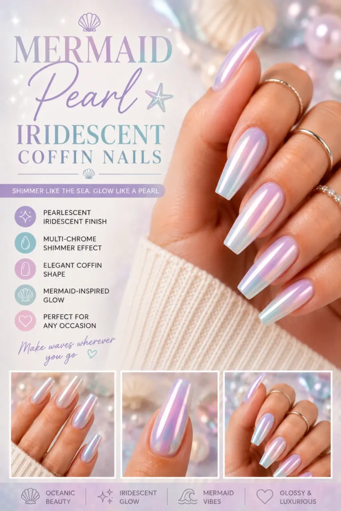Mermaid Pearl Iridescent Coffin Nails