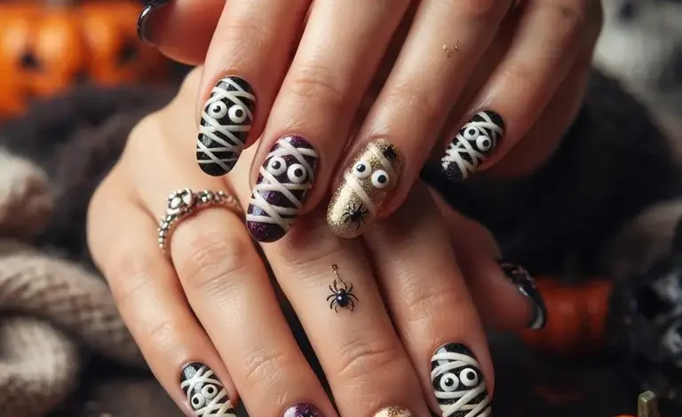 25 Ghastly Glam Mummy Nails: Ideas for a Perfectly Wrapped Halloween Mani