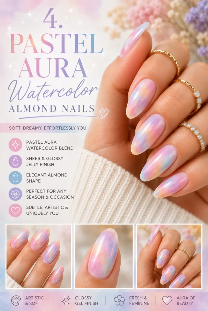 Pastel Aura Watercolor Almond Nails