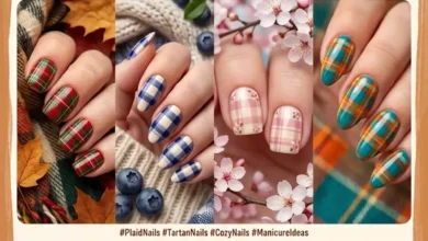 Plaid Nails Ideas: cozy tartan checks for fall & spring – short square to almond, pink to blueberry!