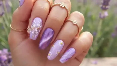 Purple Spring Nails 2026: Light Acrylic Designs, Lavender Florals, Cat Eye, Coffin & Almond Inspo HQ