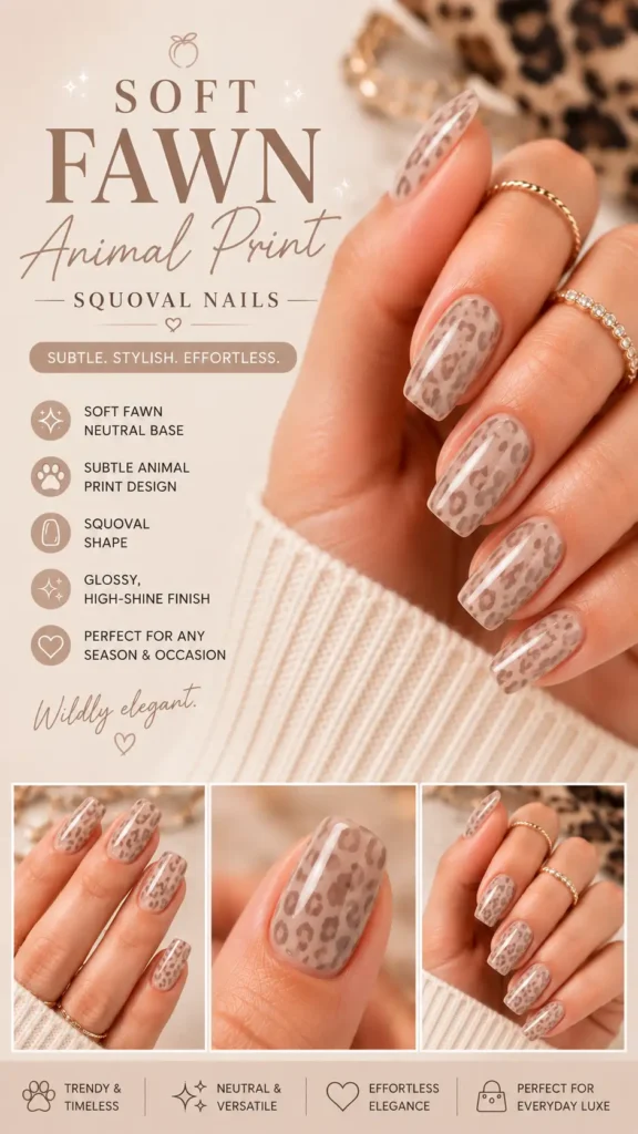 Soft Fawn Animal Print Squoval Nails