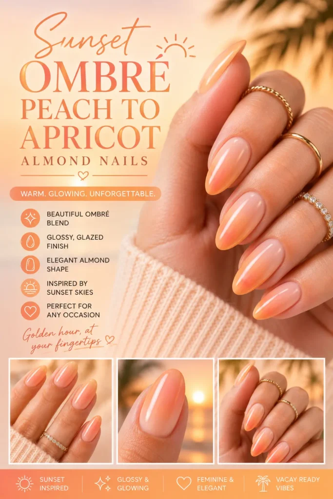 Sunset Ombré Peach to Apricot Almond Nails