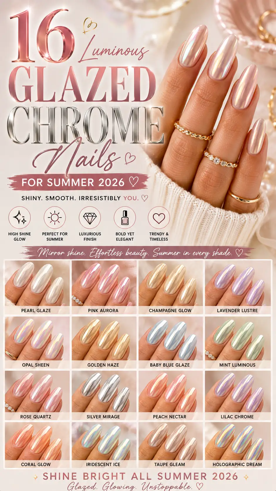 16 Luminous Glazed Chrome Nails for Summer 2026 16 Luminous Glazed Chrome Nails for Summer 2026