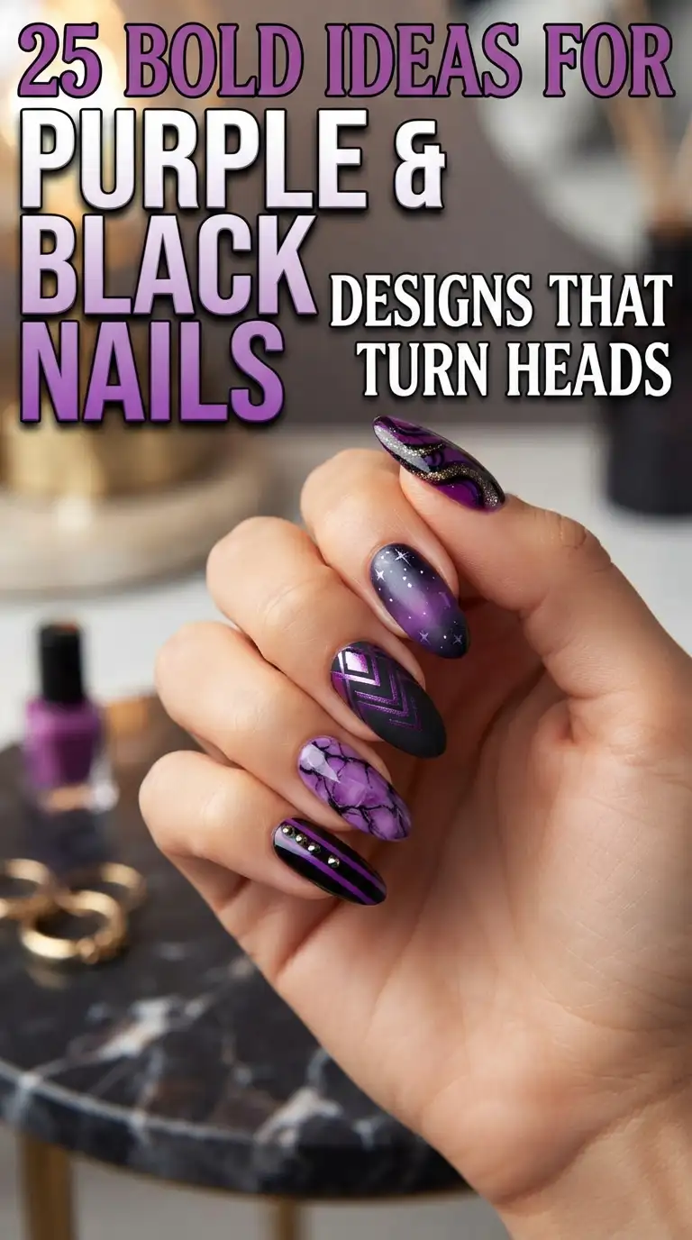 25 Bold Ideas for Purple and Black Nails: Designs That Turn Heads 25 Bold Ideas for Purple and Black Nails: Designs That Turn Heads