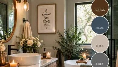 Cozy bathroom color palette ideas black brown blue beige grey green
