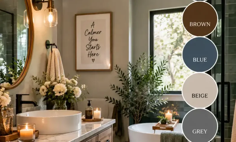 Cozy bathroom color palette ideas black brown blue beige grey green