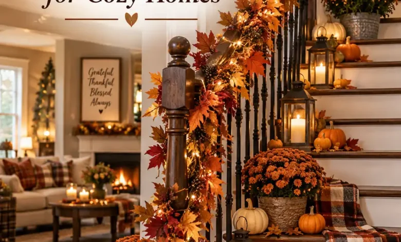 Creative Fall Decorations Stairs Ideas for Cozy Homes