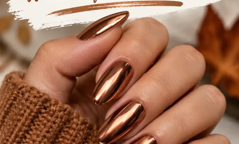 17 Copper Chrome November Nail Ideas With a Liquid-Metal Shine