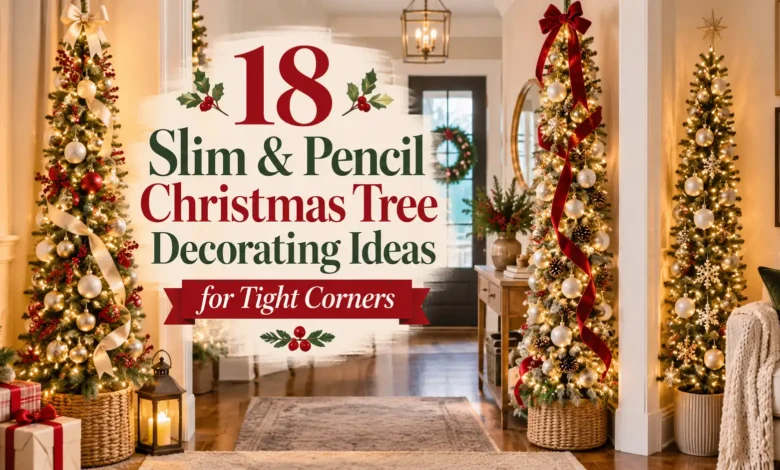 18 Slim & Pencil Christmas Tree Decorating Ideas for Tight Corners 18 Slim & Pencil Christmas Tree Decorating Ideas for Tight Corners