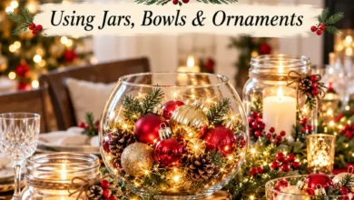 17 DIY Christmas Table Centerpieces Using Jars, Bowls, and Ornaments
