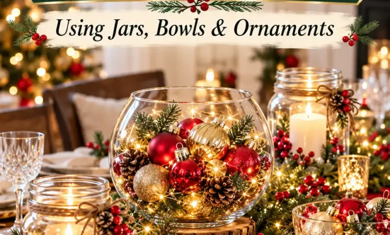 17 DIY Christmas Table Centerpieces Using Jars, Bowls, and Ornaments
