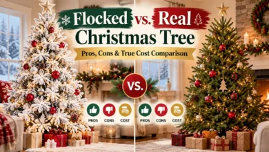 Flocked vs. Real Christmas Tree: Pros, Cons & True Cost Comparison Flocked vs. Real Christmas Tree: Pros, Cons & True Cost Comparison