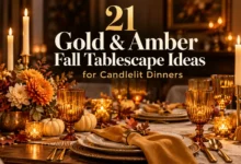 21 Gold & Amber Fall Tablescape Ideas for Candlelit Dinners