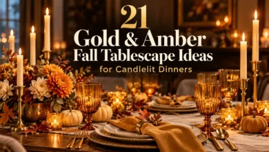21 Gold & Amber Fall Tablescape Ideas for Candlelit Dinners 21 Gold & Amber Fall Tablescape Ideas for Candlelit Dinners
