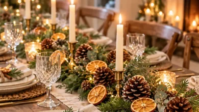17 Natural Christmas Table Decor Ideas With Greenery, Pinecones, and Dried Oranges