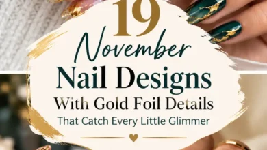 19 November Nail Designs With Gold Foil Details That Catch Every Little Glimmer