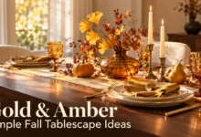 17 Gold & Amber Simple Fall Tablescape Ideas