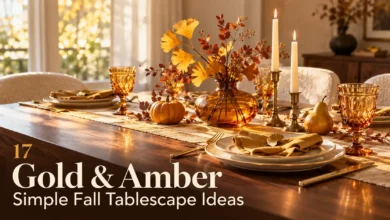 17 Gold & Amber Simple Fall Tablescape Ideas