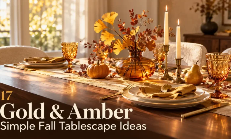 17 Gold & Amber Simple Fall Tablescape Ideas