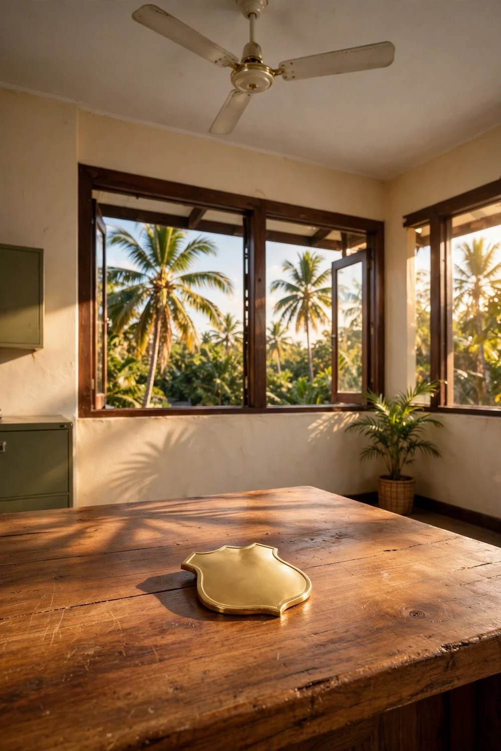 A tropical police headquarters office