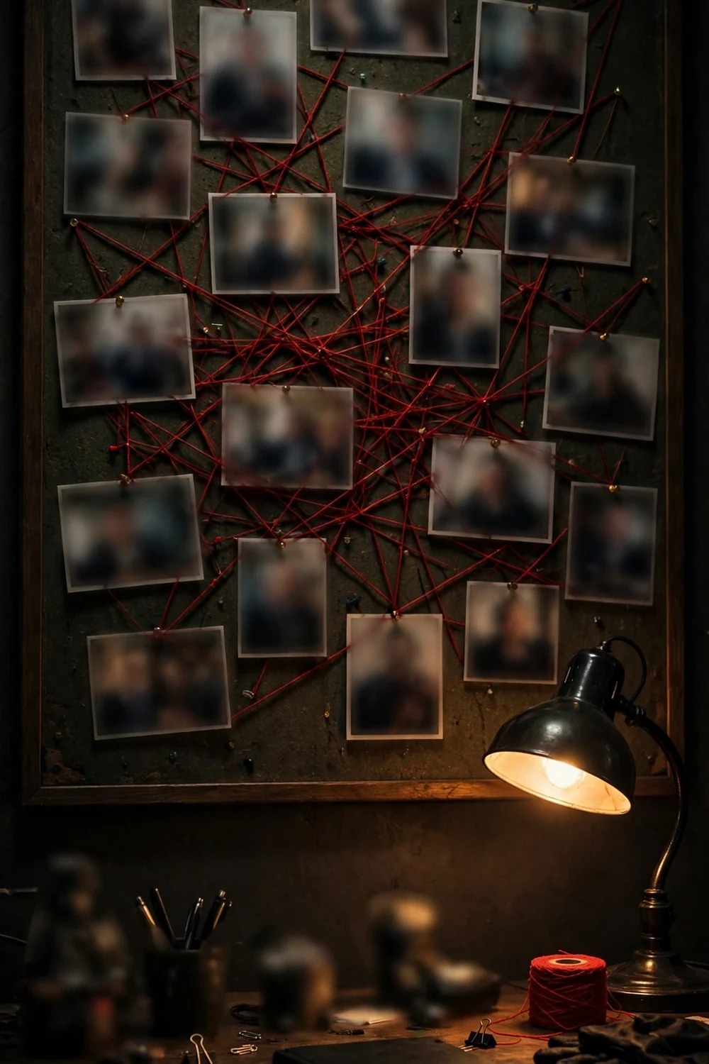 A profiler's office wall in moody light