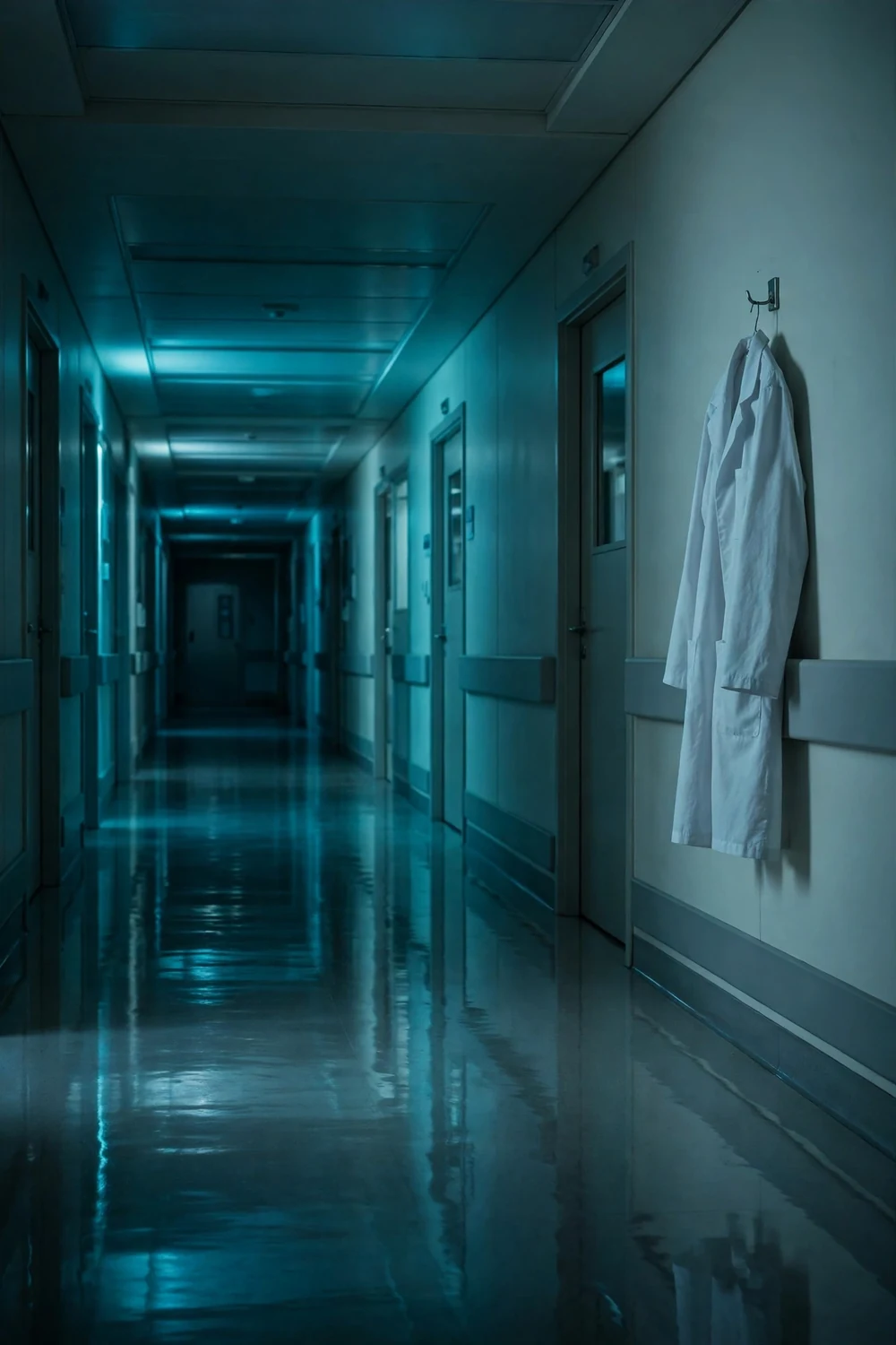 A hospital corridor at night
