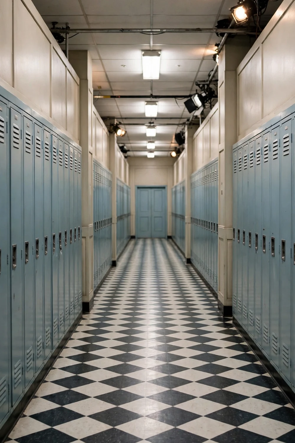 A 1990s high-school hallway set