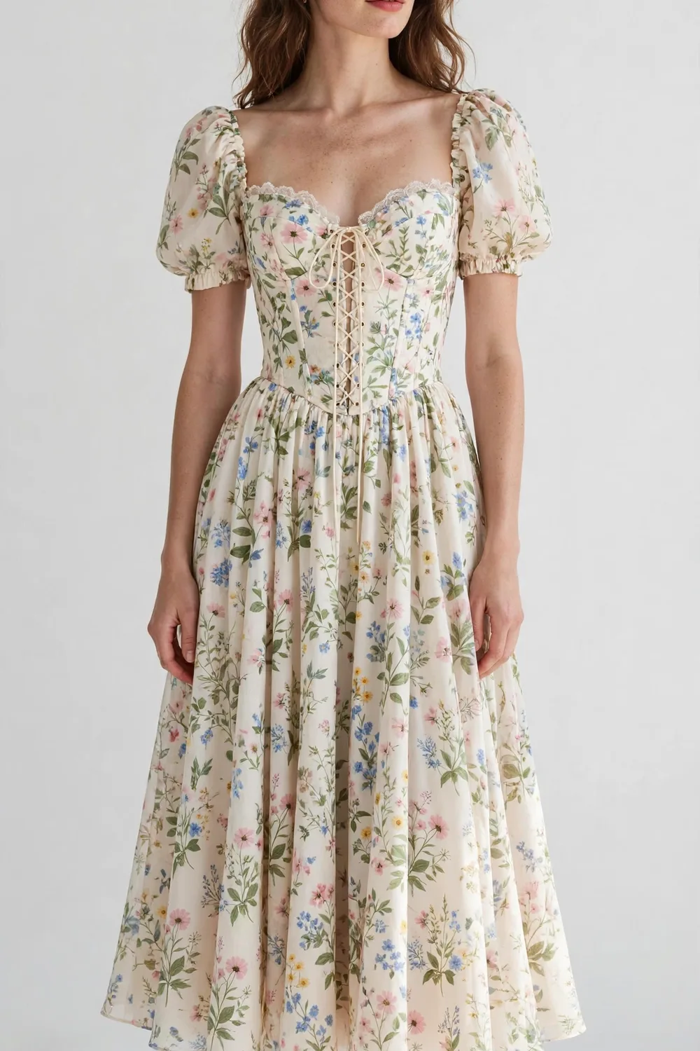 GLNEGE Corset Midi Milkmaid Dress