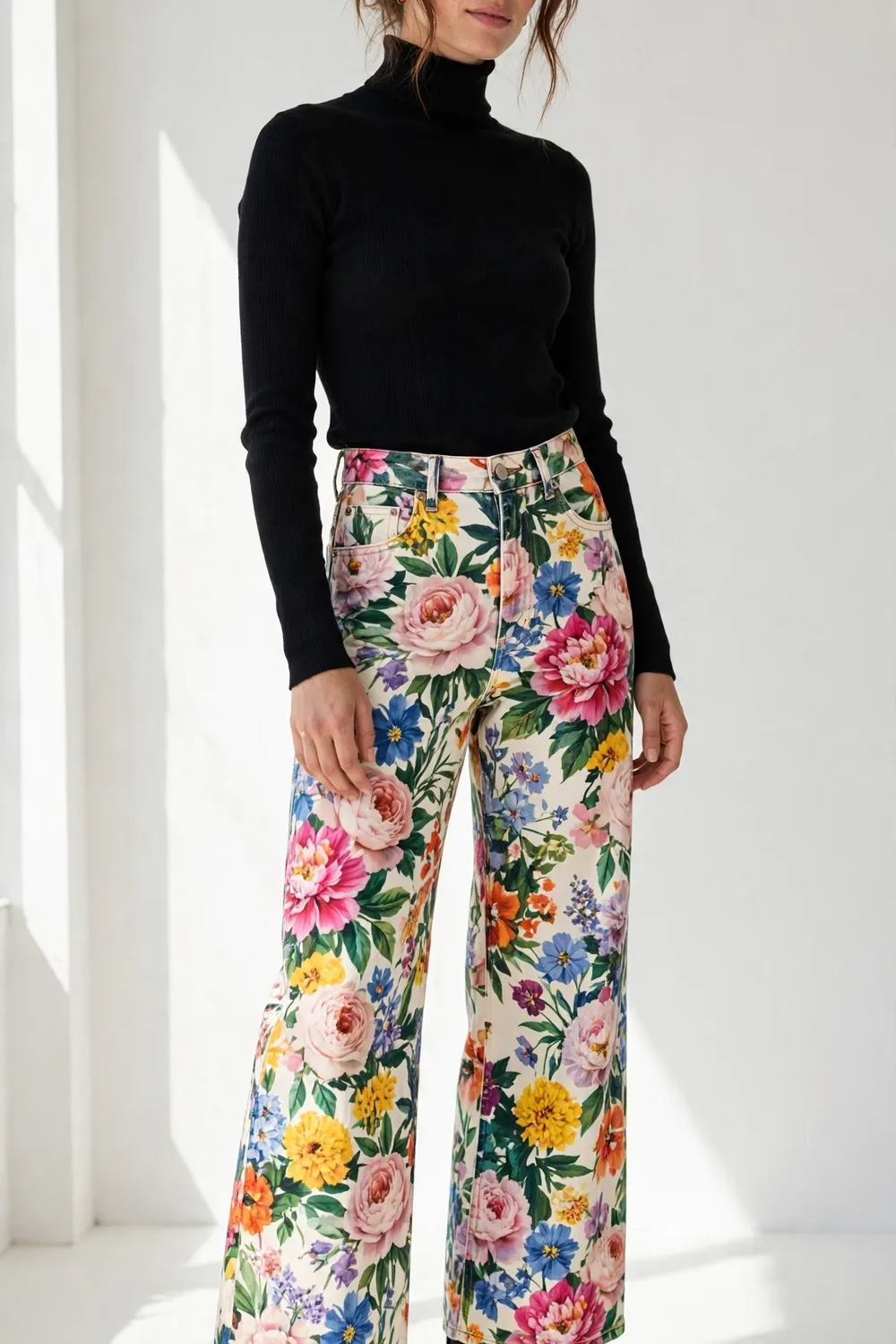 loveimgs Floral Print Baggy Barrel Jeans