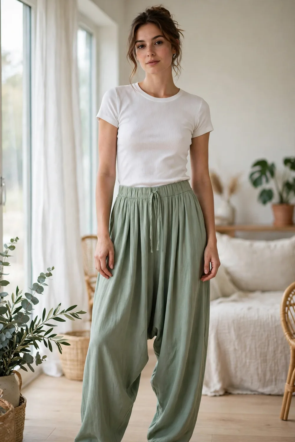 Xiaoxuemeng Baggy Wide Leg Harem Pants