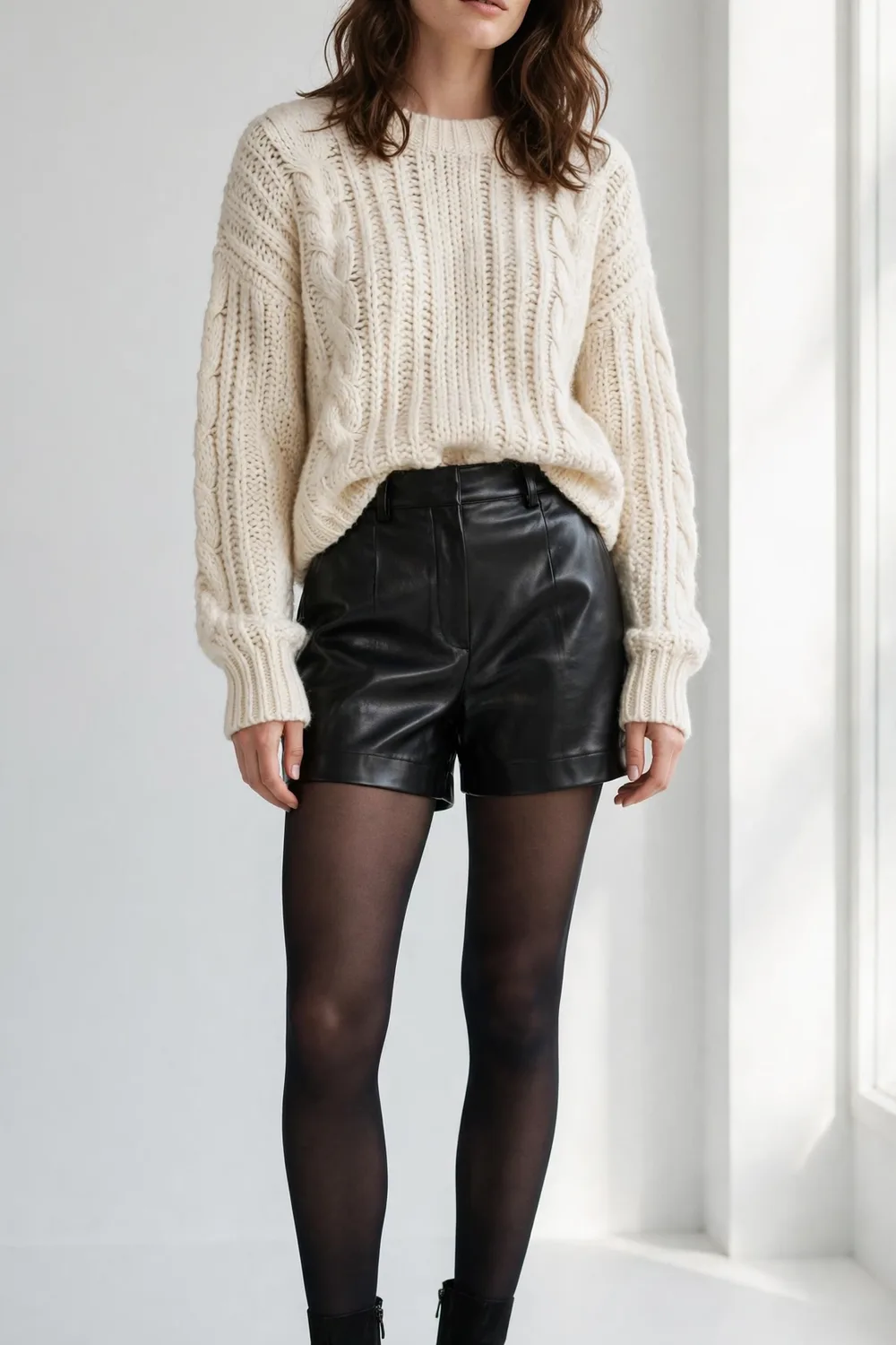 SCHHJZPJ High Waisted Faux Leather Shorts