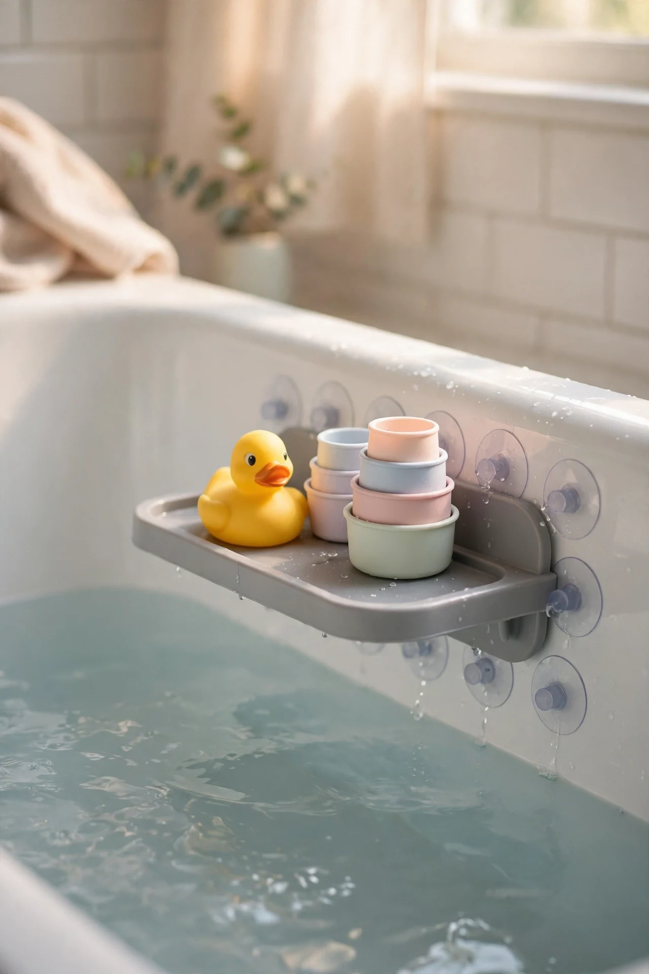 A Splash Guard and Bath Shelf for the Tub's Edge