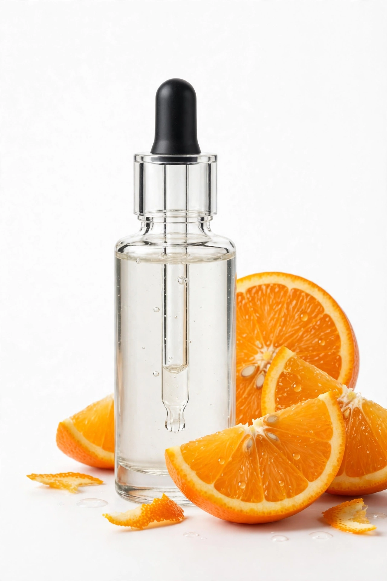 TruSkin Vitamin C serum dropper bottle beside citrus fruit