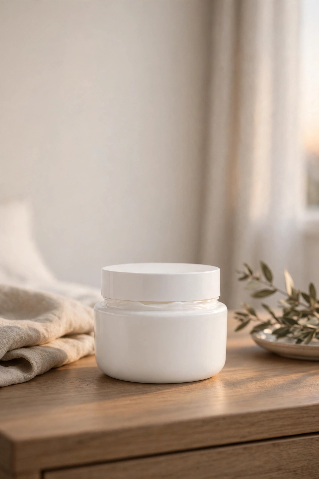CeraVe Skin Renewing night cream jar on a bedside table