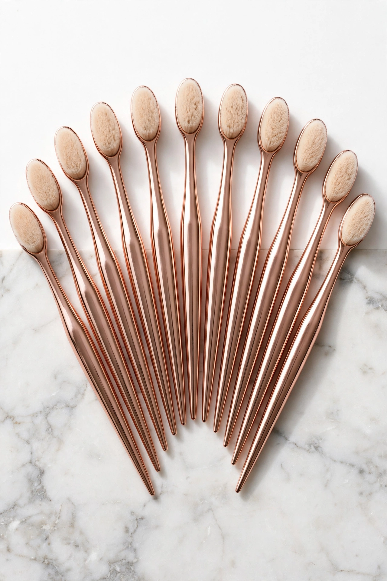 Yoseng oval makeup brush set of ten rose gold brushes