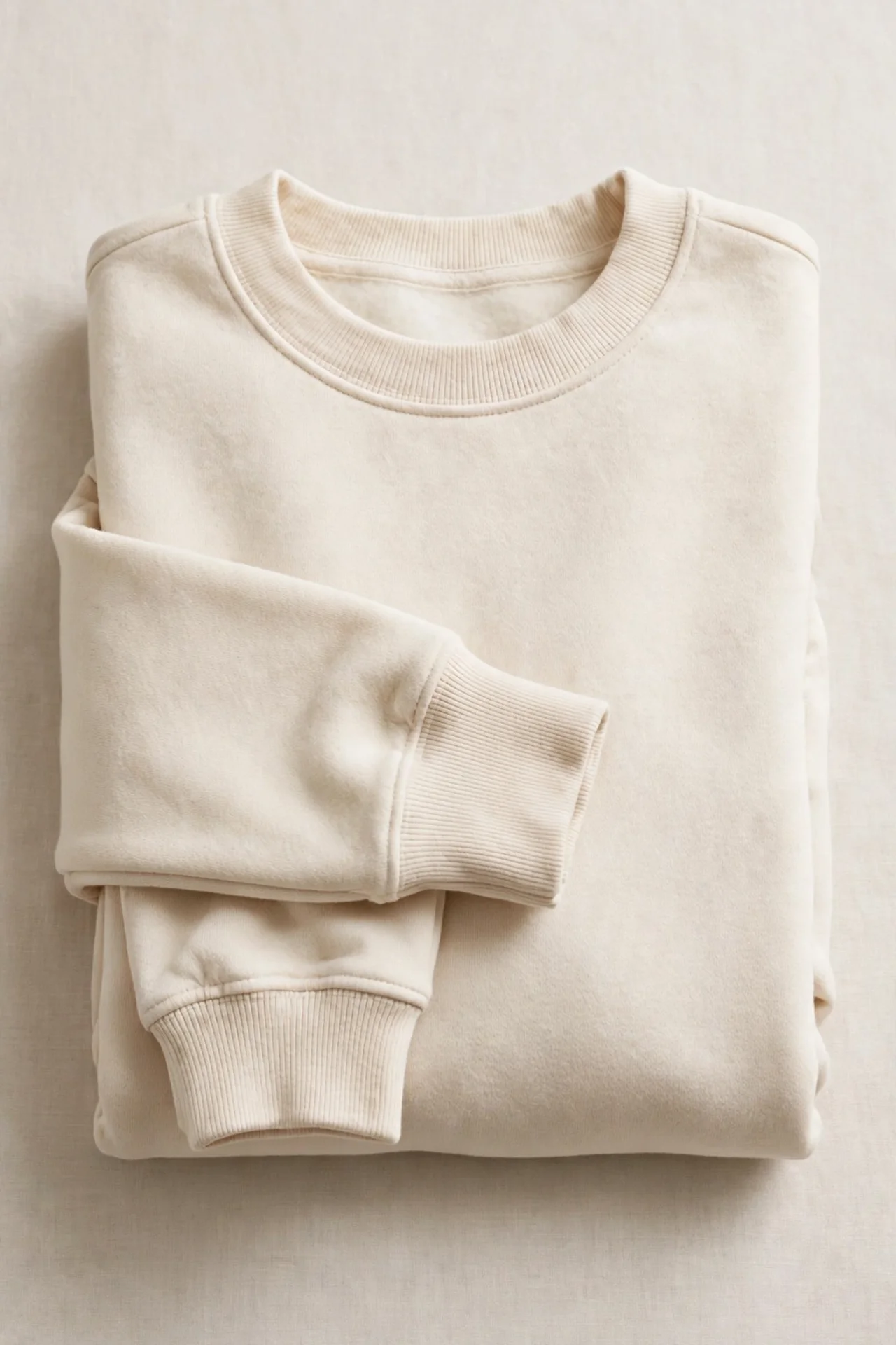 Cream oversized crewneck sweater, folded