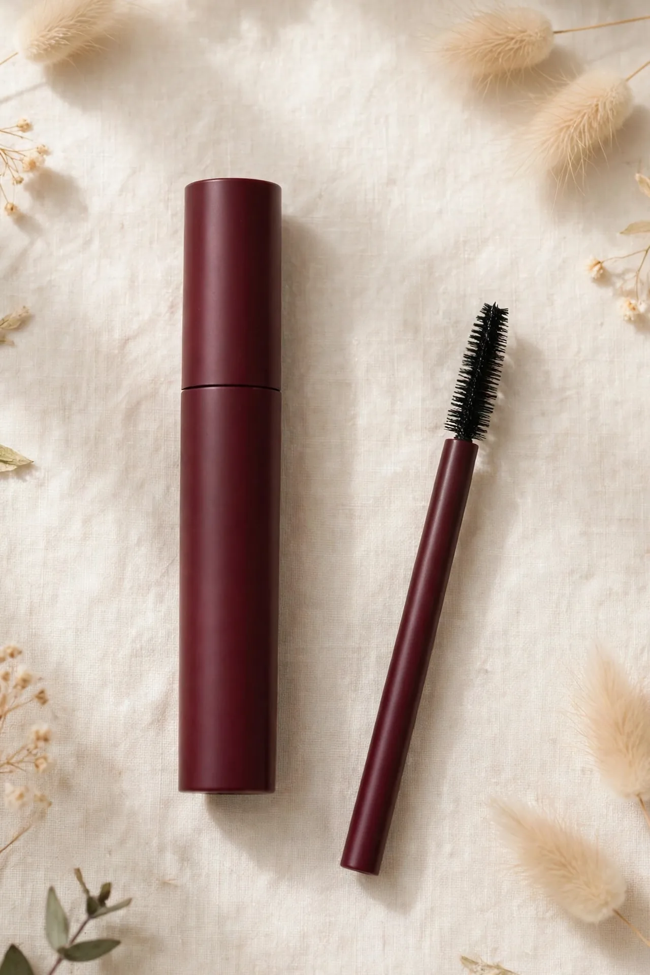 Burgundy mascara tube