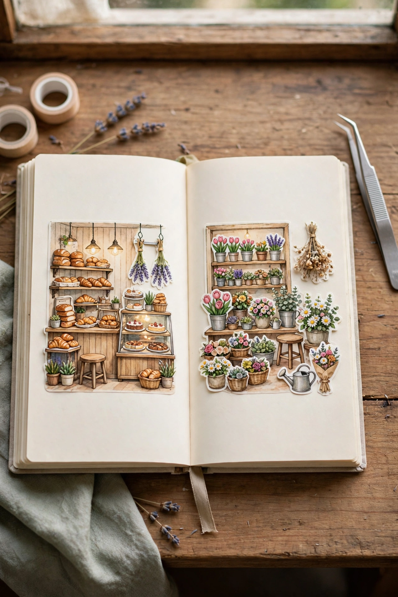 DIY sticker scene book with tweezers