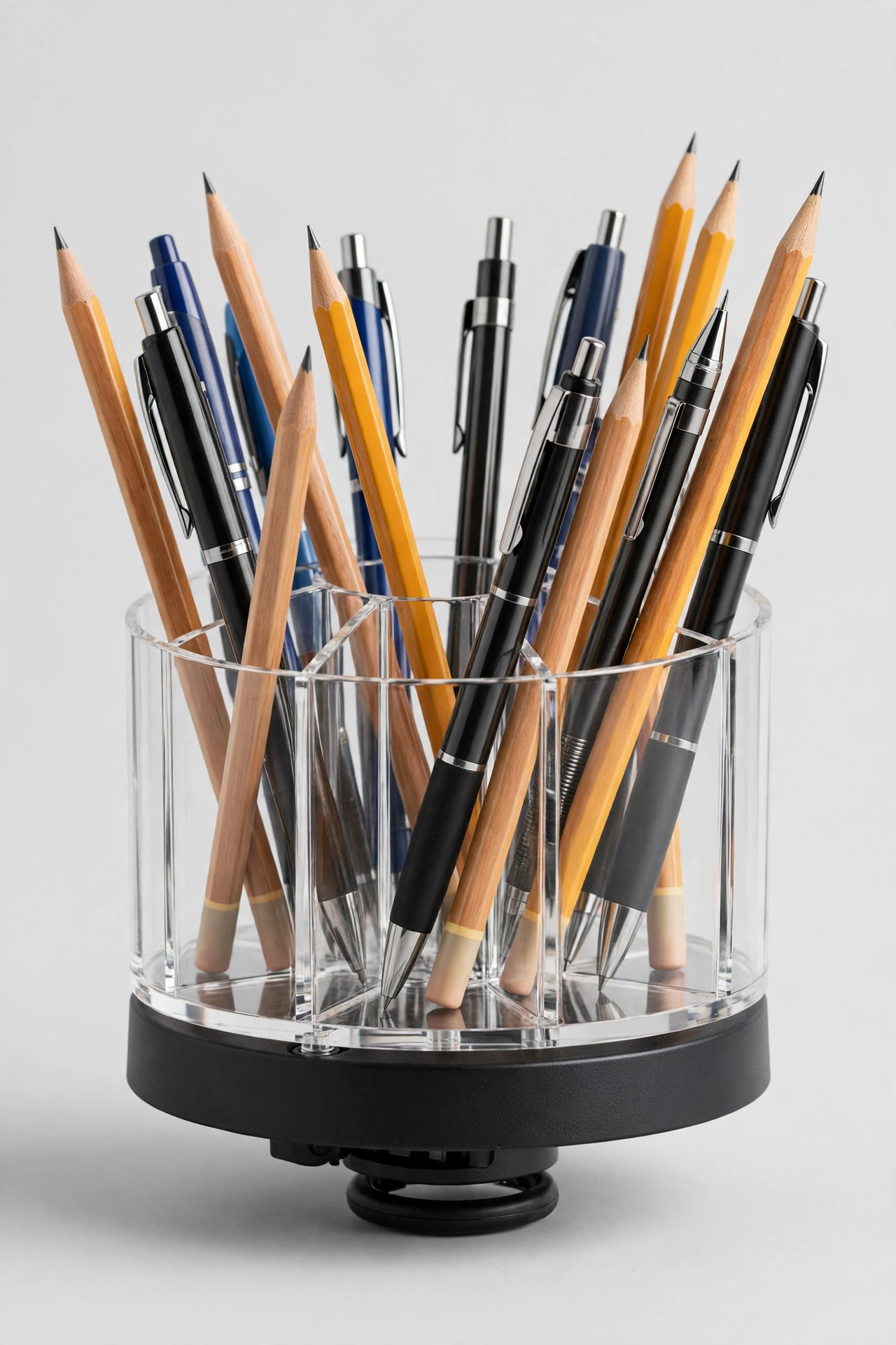 Rotating pen holder with pens and pencils