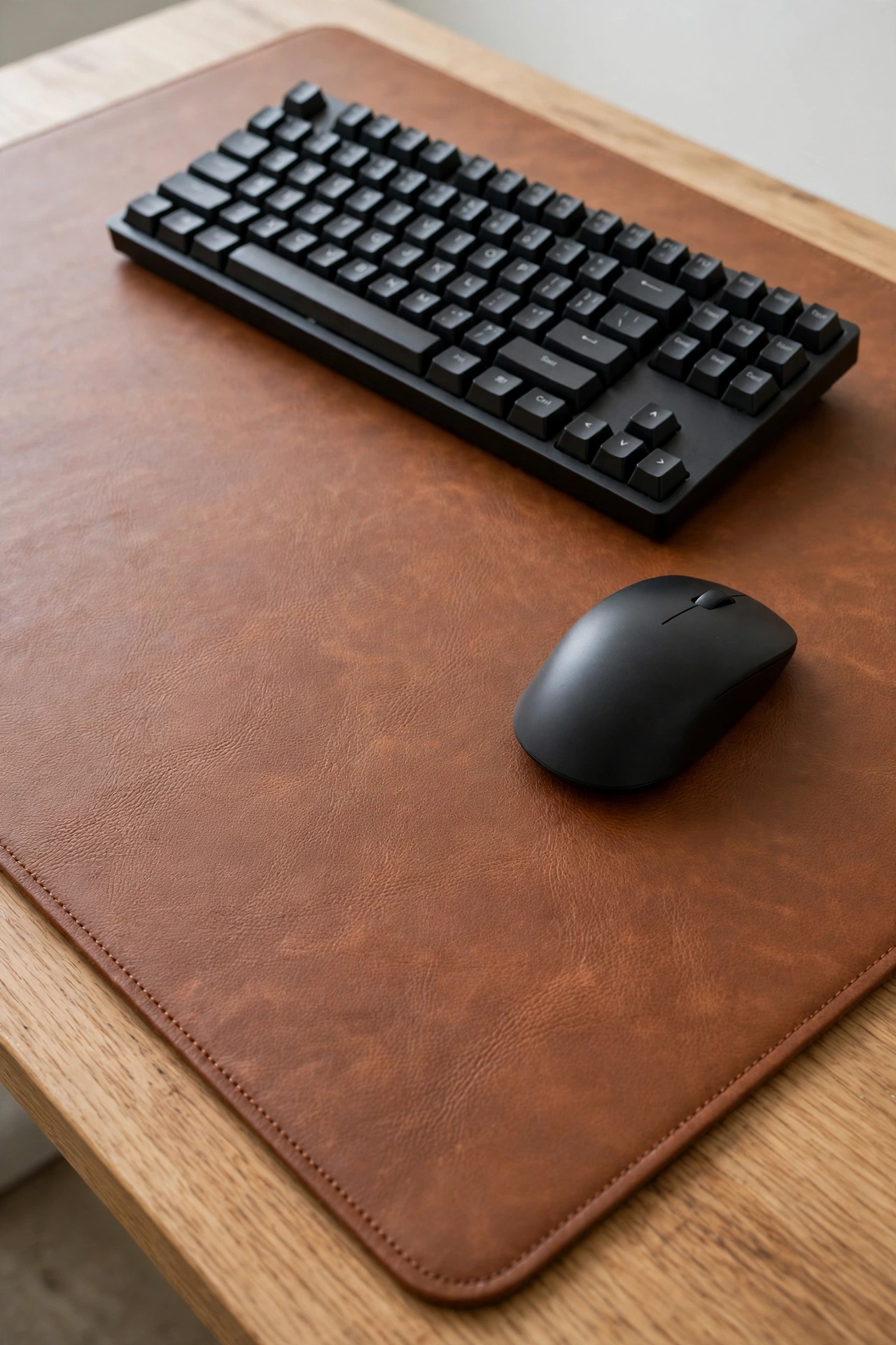 Faux leather desk pad under keyboard and mouse